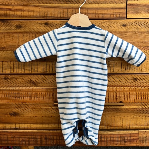 Petit Bateau Blue Stripe Velour Footie 1 month - Picture 4 of 4